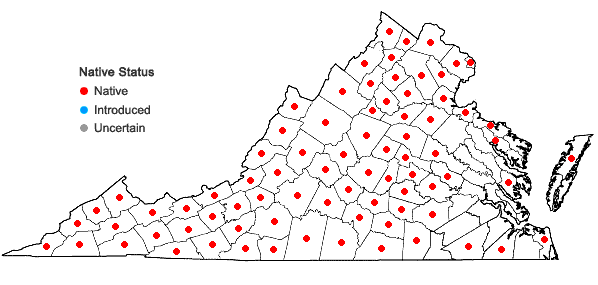 Locations ofAmbrosia trifida L. in Virginia