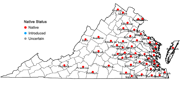 Locations ofAmelanchier canadensis (L.) Medik. in Virginia