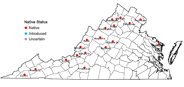 Locations ofAmelanchier sanguinea (Pursh) DC. in Virginia