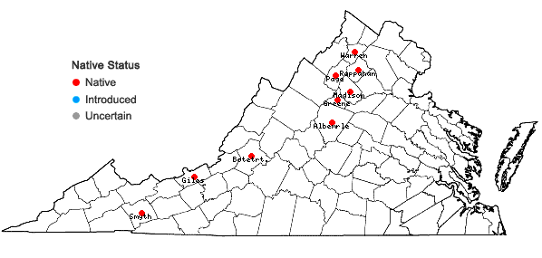 Locations ofAmphidium mougeotii (Bruch & Schimp.) Schimp. in Virginia