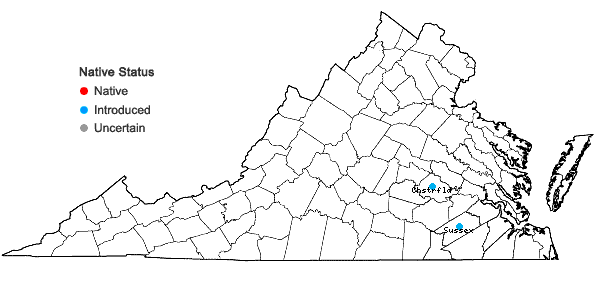 Locations ofAzolla filiculoides Lam. in Virginia