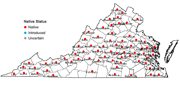 Locations ofBartramia pomiformis Hedwig in Virginia