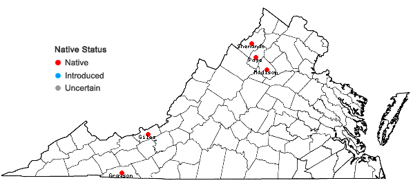 Locations ofBotrychium simplex E. Hitchc. var. simplex in Virginia
