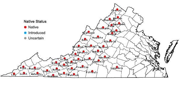 Locations ofCalamagrostis porteri Gray ssp. porteri in Virginia