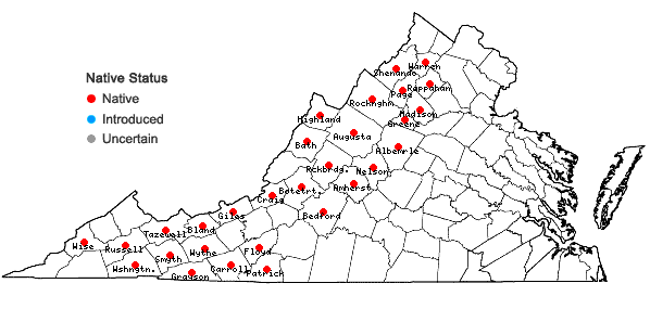Locations ofCarex aestivalis M.A. Curtis ex Gray in Virginia