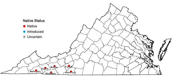 Locations ofCarex bromoides Schk. ex Willd. ssp. montana Naczi in Virginia