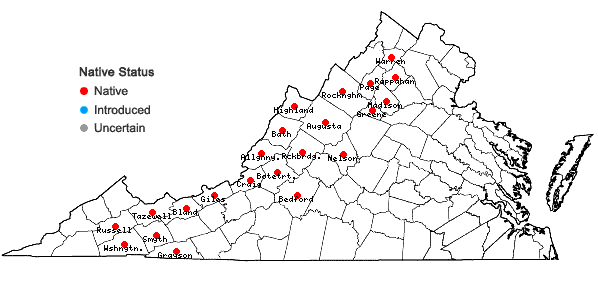 Locations ofCarex brunnescens (Pers.) Poiret in Virginia