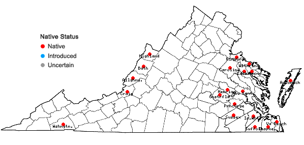 Locations ofCarex canescens L. var. disjuncta Fernald in Virginia