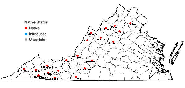 Locations ofCarex flexuosa Muhl. ex Willd. in Virginia