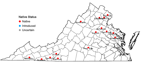 Locations ofCarex folliculata L. in Virginia