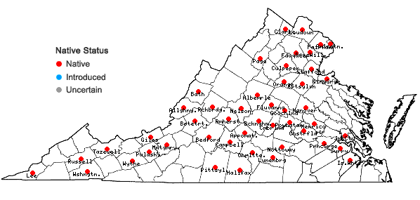 Locations ofCarex jamesii Schweinitz in Virginia