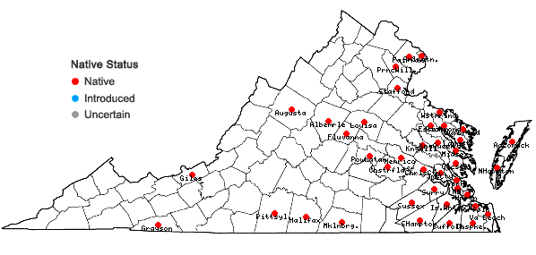 Locations ofCarex longii Mackenzie in Virginia