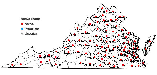 Locations ofCarex lupulina Willd. in Virginia
