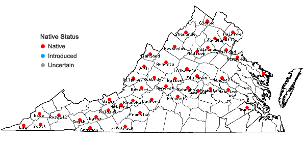 Locations ofCarex oligocarpa Willd. in Virginia