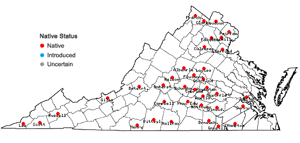 Locations ofCarex planispicata Naczi in Virginia