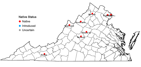 Locations ofCarex rugosperma Mackenzie in Virginia