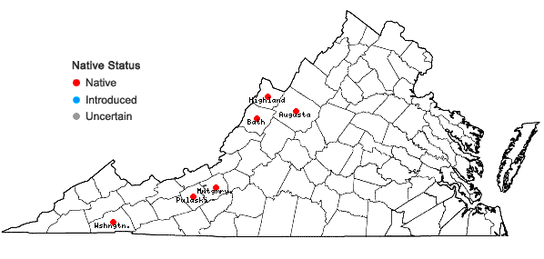 Locations ofCarex schweinitzii Dewey ex Schweinitz in Virginia