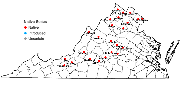 Locations ofCarex shortiana Dewey in Virginia