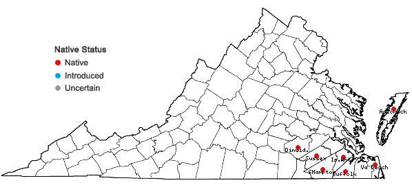 Locations ofCarex striata Michaux in Virginia