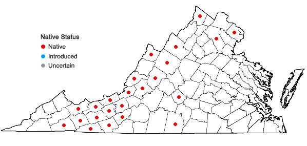 Locations ofCarex trichocarpa Willd. in Virginia