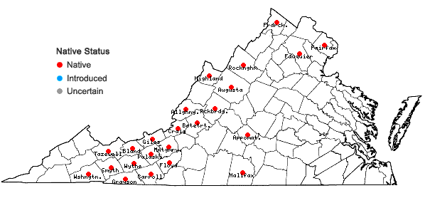 Locations ofCarex trichocarpa Willd. in Virginia