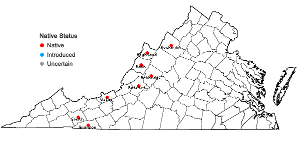 Locations ofCarex trisperma Dewey in Virginia
