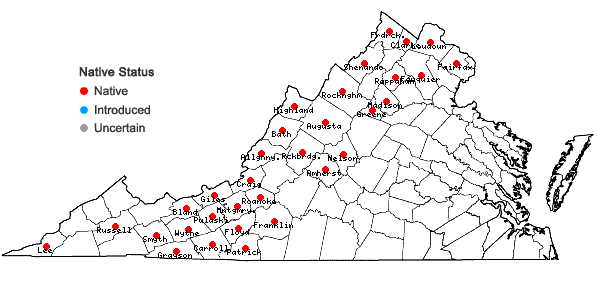 Locations ofCarex woodii Dewey in Virginia