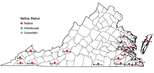Locations ofCheilolejeunea unciloba (Lindenb.) Malombe             in Virginia