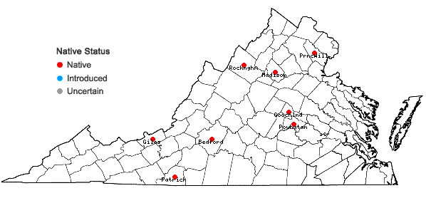 Locations ofChiloscyphus polyanthos (L.) Corda var. polyanthos in Virginia