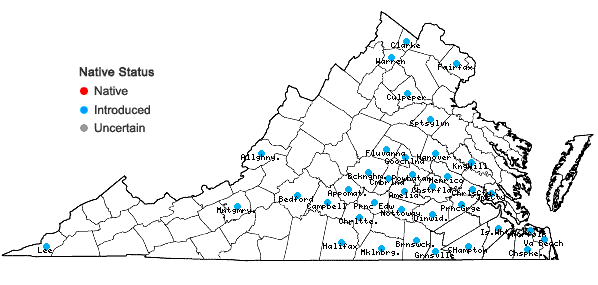 Locations ofCommelina diffusa Burman f. in Virginia