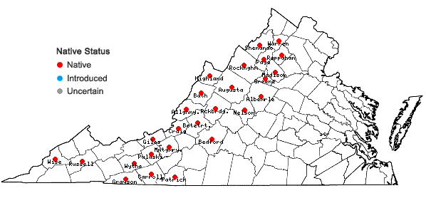 Locations ofCorallorhiza maculata (Raf.) Raf. var. maculata in Virginia