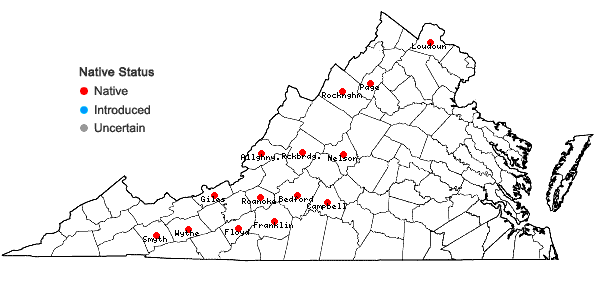 Locations ofCrataegus coccinea L. in Virginia