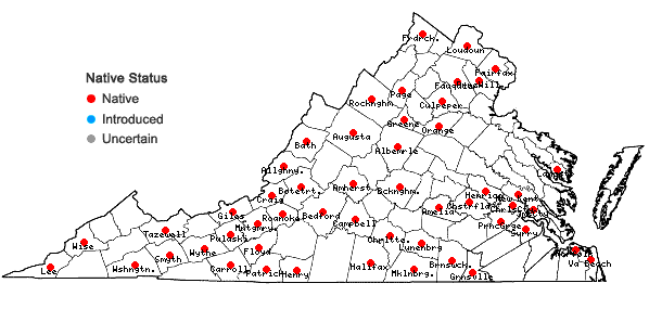 Locations ofCrataegus crus-galli L. var. crus-galli in Virginia