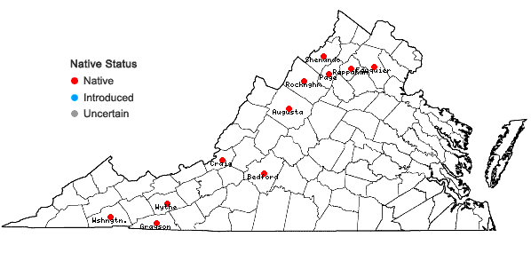Locations ofCrataegus dodgei Ashe in Virginia