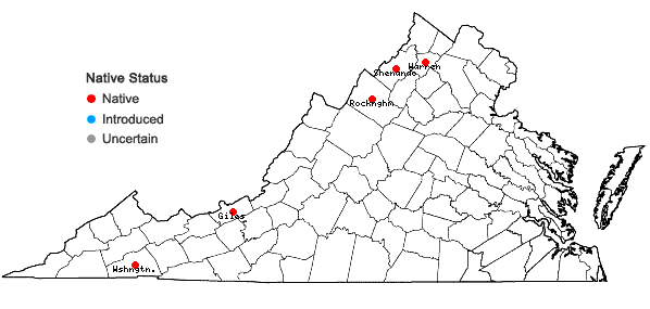 Locations ofCypripedium reginae Walter in Virginia
