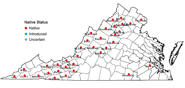 Locations ofDanthonia compressa Austin in Virginia