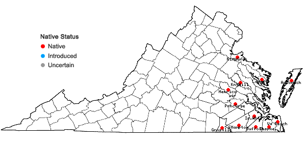 Locations ofDesmodium fernaldii Schub. in Virginia