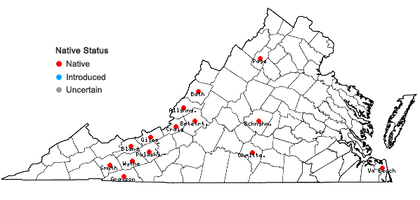Locations ofDicranum bonjeanii De Notaris in Virginia