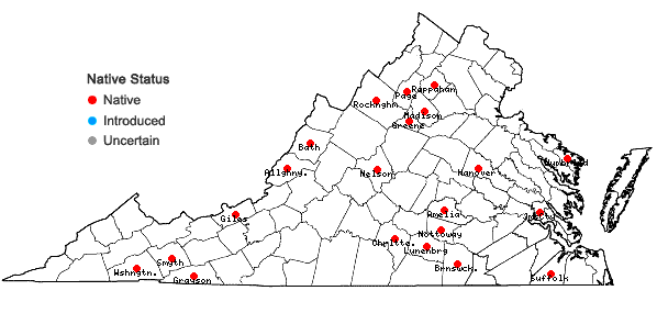 Locations ofDicranum fuscescens Turner var. fuscescens in Virginia