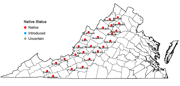 Locations ofDiervilla lonicera Miller in Virginia