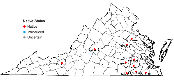 Locations ofDigitaria cognata (J.A. Schultes) Pilg. in Virginia