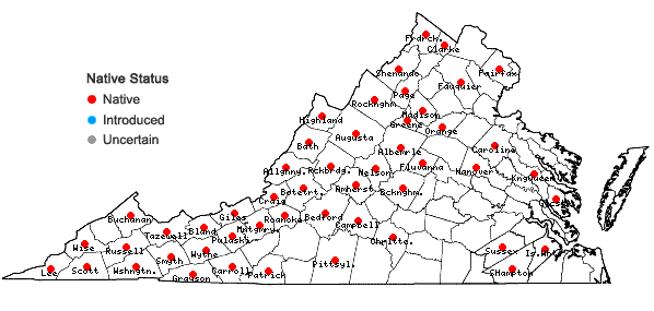 Locations ofDiphasiastrum tristachyum (Pursh) Holub in Virginia