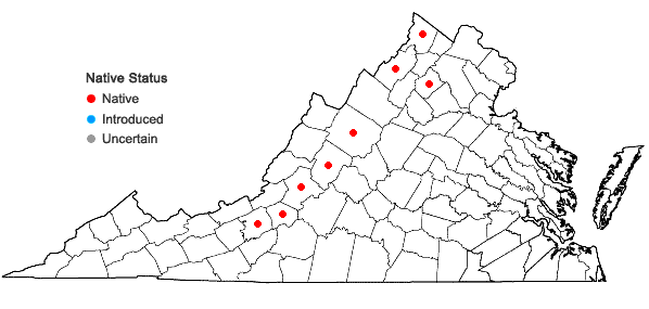Locations ofDrepanocladus aduncus (Hedw.) Warnst. in Virginia
