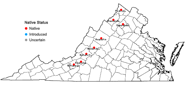 Locations ofDrepanocladus aduncus (Hedw.) Warnst. in Virginia