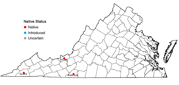 Locations ofDrepanolejeunea appalachiana R.M. Schuster in Virginia