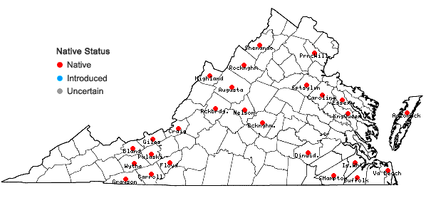Locations ofDrosera rotundifolia L. in Virginia