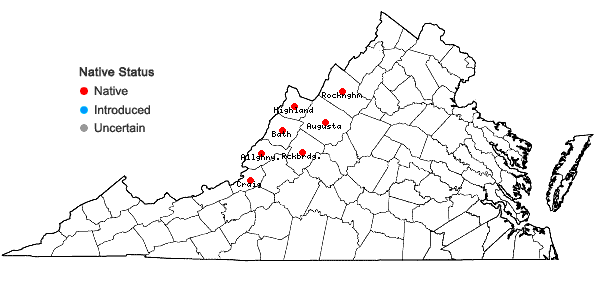 Locations ofElymus trachycaulus (Link) Gould ex Shinners ssp. trachycaulus in Virginia