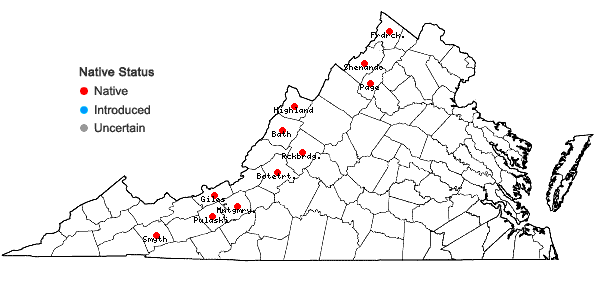 Locations ofEncalypta procera Bruch in Virginia