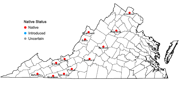 Locations ofEpilobium leptophyllum Raf. in Virginia
