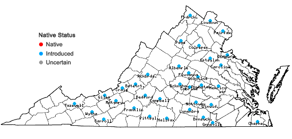 Locations ofEragrostis minor Host in Virginia